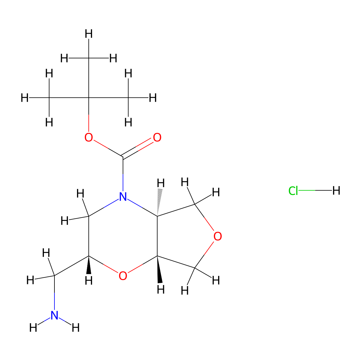 rac-tert-butyl (2R,4aS,7aR)-2-(aminomethyl)-hexahydro-2H-furo(3,4-b)(1,4)oxazine-4-carboxylate hydrochloride molecular structure, CAS 2740615-91-0