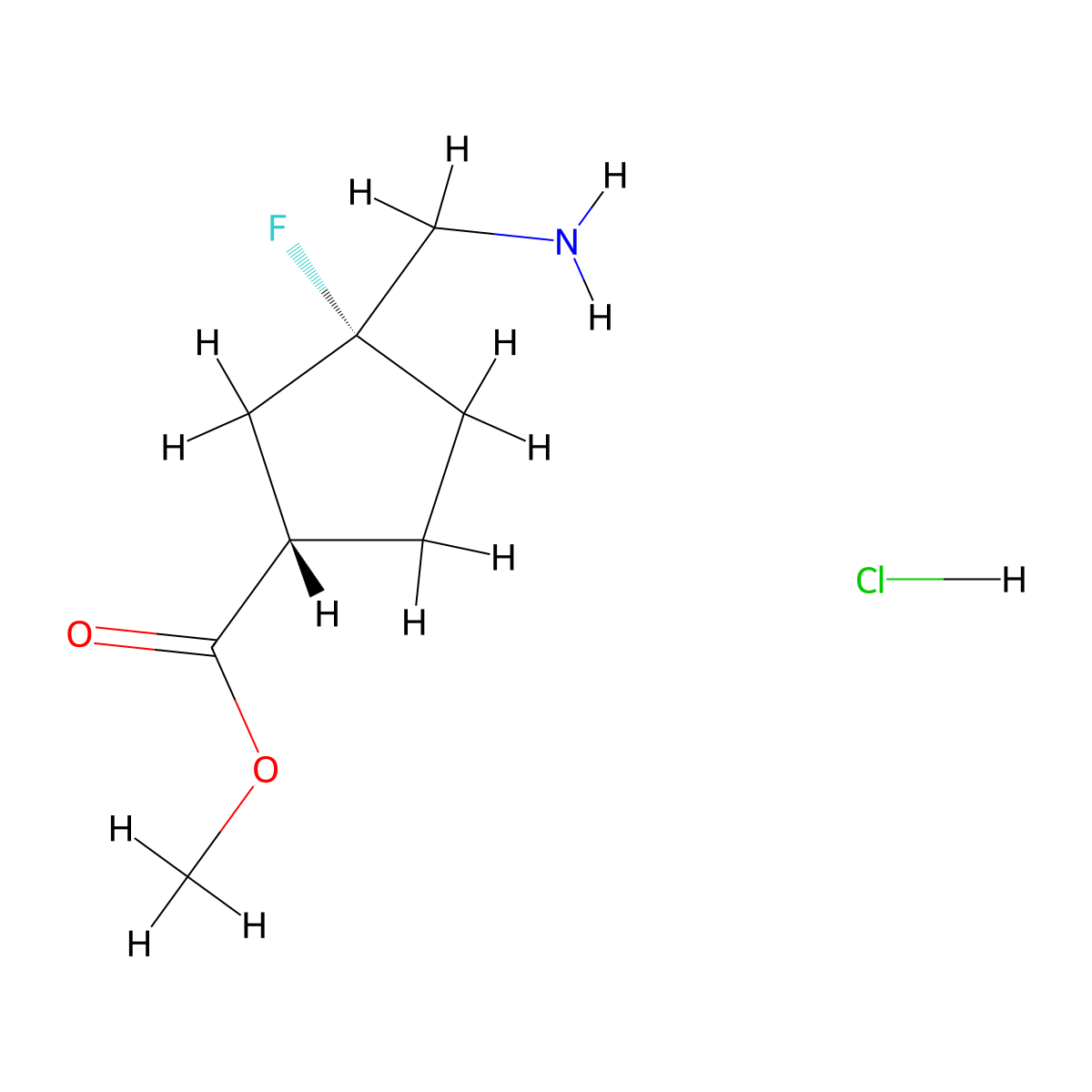rac-methyl (1R,3S)-3-(aminomethyl)-3-fluorocyclopentane-1-carboxylate hydrochloride molecular structure, CAS 2740616-03-7