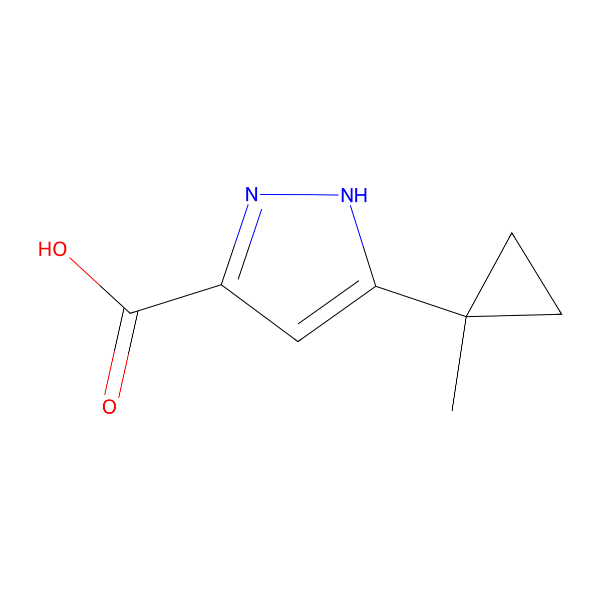 3-(1-methylcyclopropyl)-1H-pyrazole-5-carboxylic acid molecular structure, CAS 2740627-72-7
