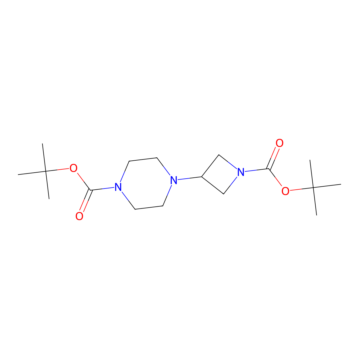 tert-Butyl 4-(1-(tert-butoxycarbonyl)azetidin-3-yl)piperazine-1-carboxylate molecular structure, CAS 2740657-63-8