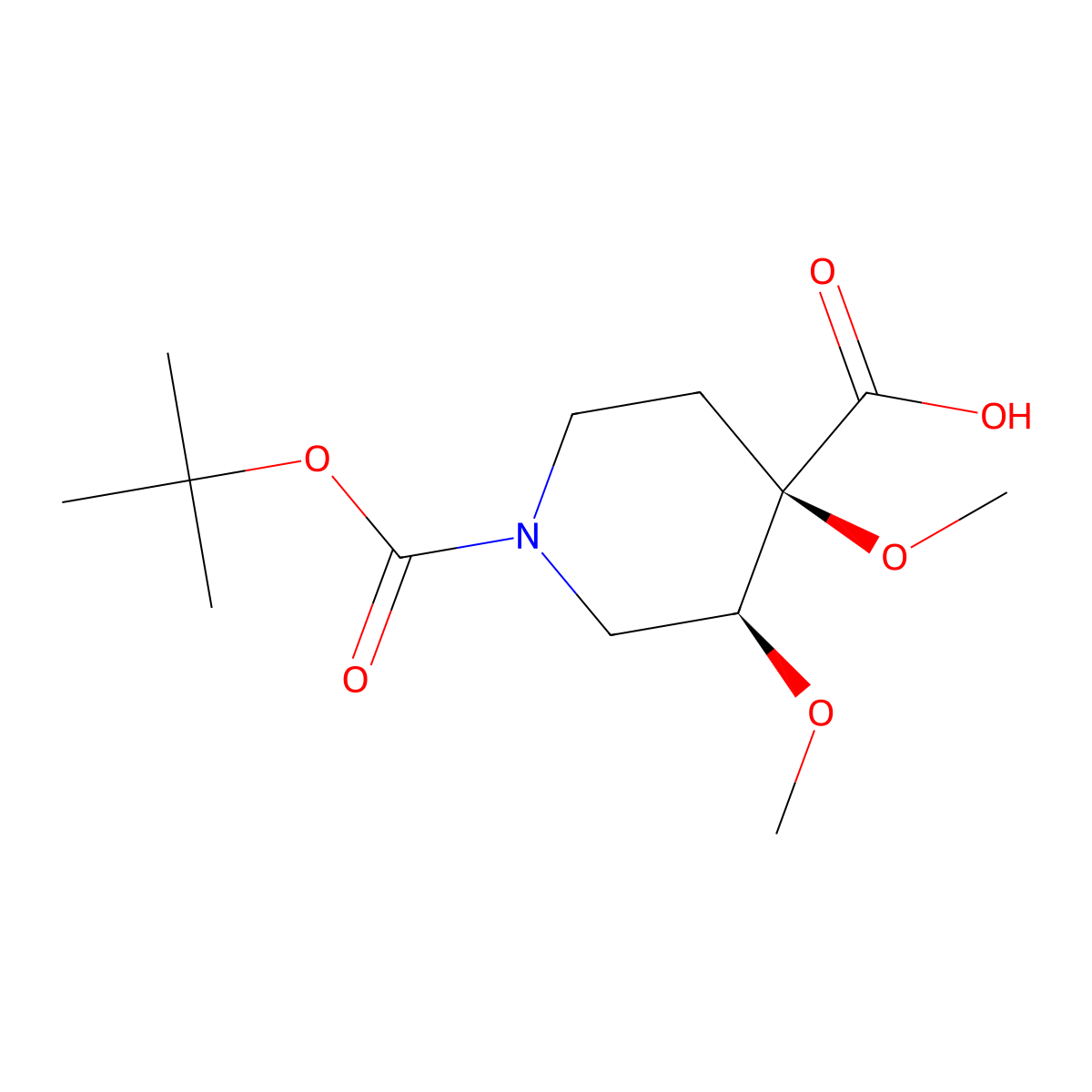 (3S,4R)-3,4-dimethoxy-1-[(2-methylpropan-2-yl)oxycarbonyl]piperidine-4-carboxylic acid molecular structure, CAS 2740778-87-2
