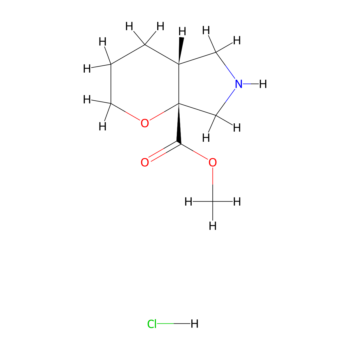 rac-methyl (4aR,7aR)-octahydropyrano(2,3-c)pyrrole-7a-carboxylate hydrochloride molecular structure, CAS 2740778-93-0