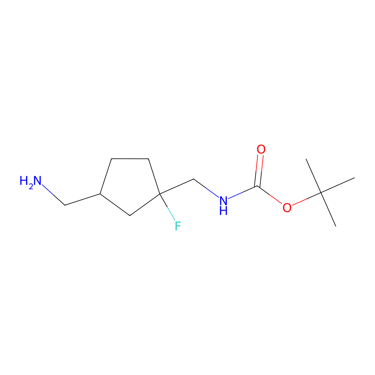 rac-tert-butylN-{[(1R,3S)-3-(aminomethyl)-1-fluorocyclopentyl]methyl}carbamate molecular structure, CAS 2740779-23-9