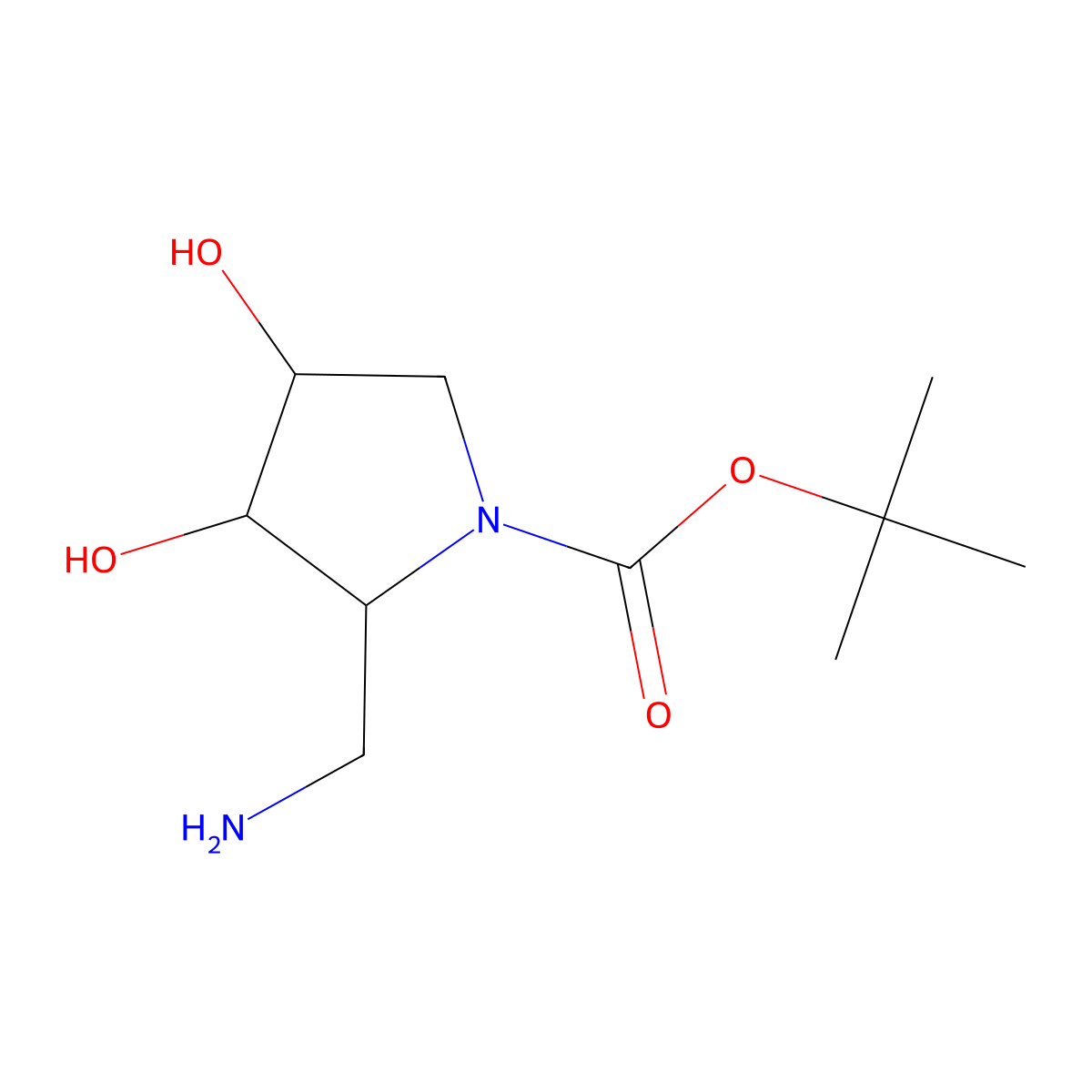 rac-tert-butyl (2R,3R,4S)-2-(aminomethyl)-3,4-dihydroxypyrrolidine-1-carboxylate molecular structure, CAS 2740779-44-4