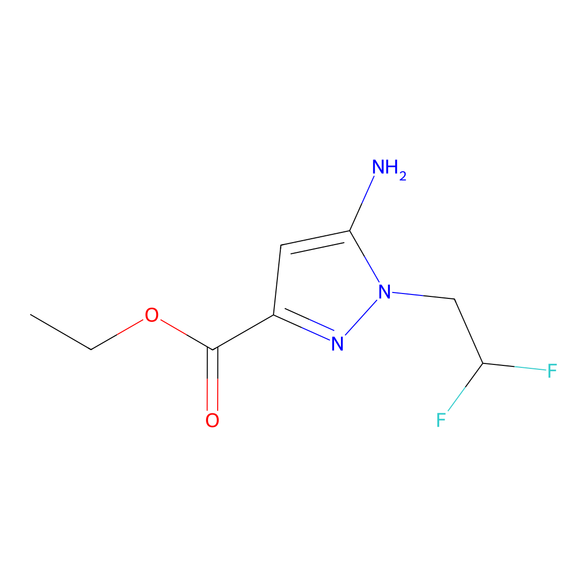 ethyl 5-amino-1-(2,2-difluoroethyl)-1H-pyrazole-3-carboxylate molecular structure, CAS 2740854-43-5