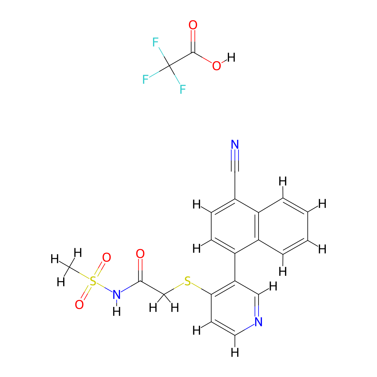 2-((3-(4-Cyanonaphthalen-1-yl)pyridin-4-yl)thio)-N-(methylsulfonyl)acetamide 2,2,2-trifluoroacetate molecular structure, CAS 2740876-98-4