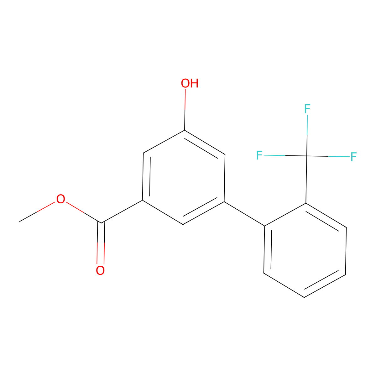 Methyl 5-hydroxy-2'-(trifluoromethyl)-[1,1'-biphenyl]-3-carboxylate molecular structure, CAS 2740884-79-9