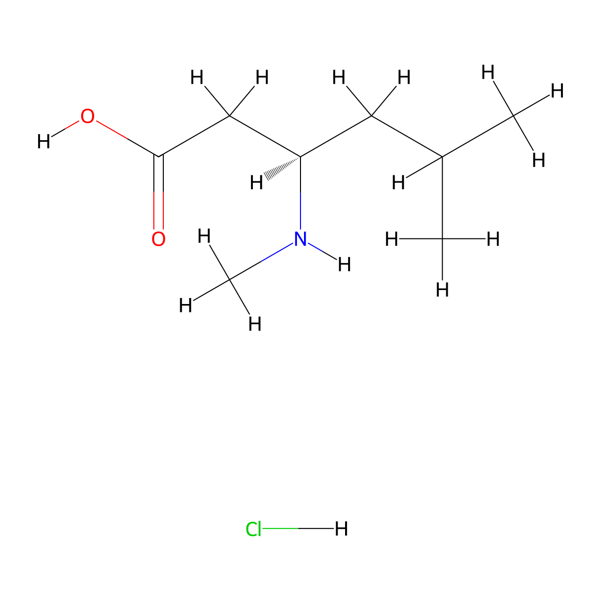 (3R)-5-methyl-3-(methylamino)hexanoic acid hydrochloride molecular structure, CAS 2741025-08-9