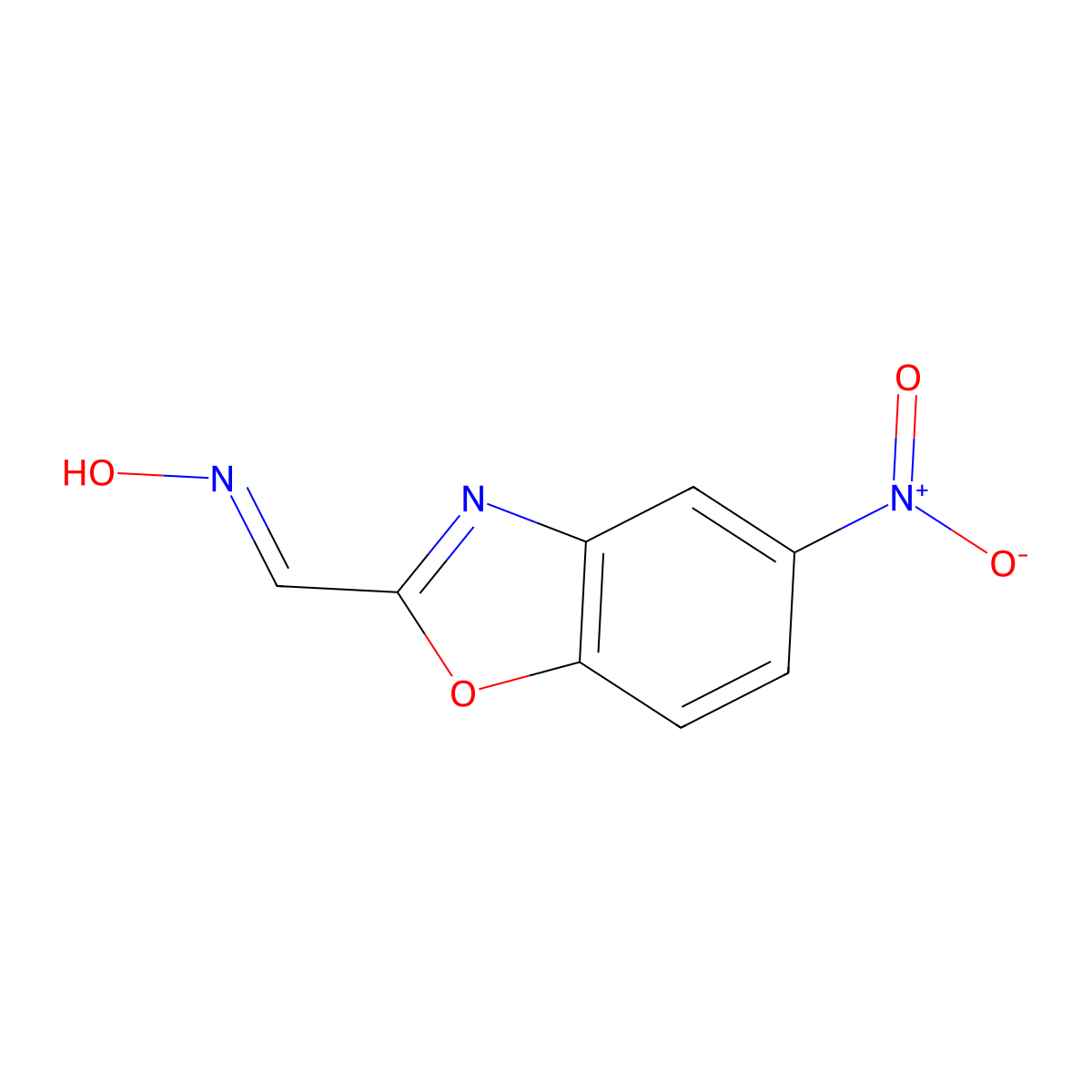2-Benzoxazolecarboxaldehyde, 5-nitro-, oxime molecular structure, CAS 27412-08-4