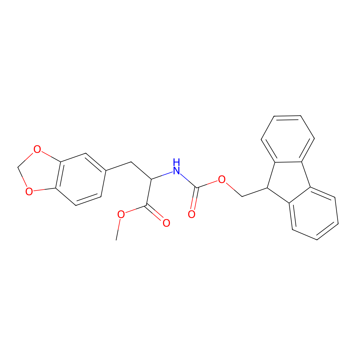Methyl (S)-2-((((9H-fluoren-9-yl)methoxy)carbonyl)amino)-3-(benzo[d][1,3]dioxol-5-yl)propanoate molecular structure, CAS 2741218-41-5