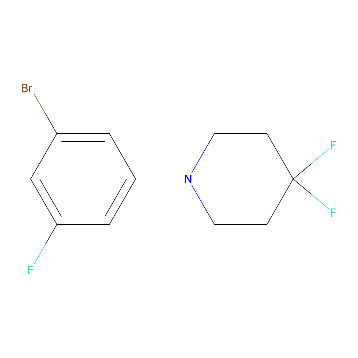 1-(3-Bromo-5-fluorophenyl)-4,4-difluoropiperidine molecular structure, CAS 2741269-37-2