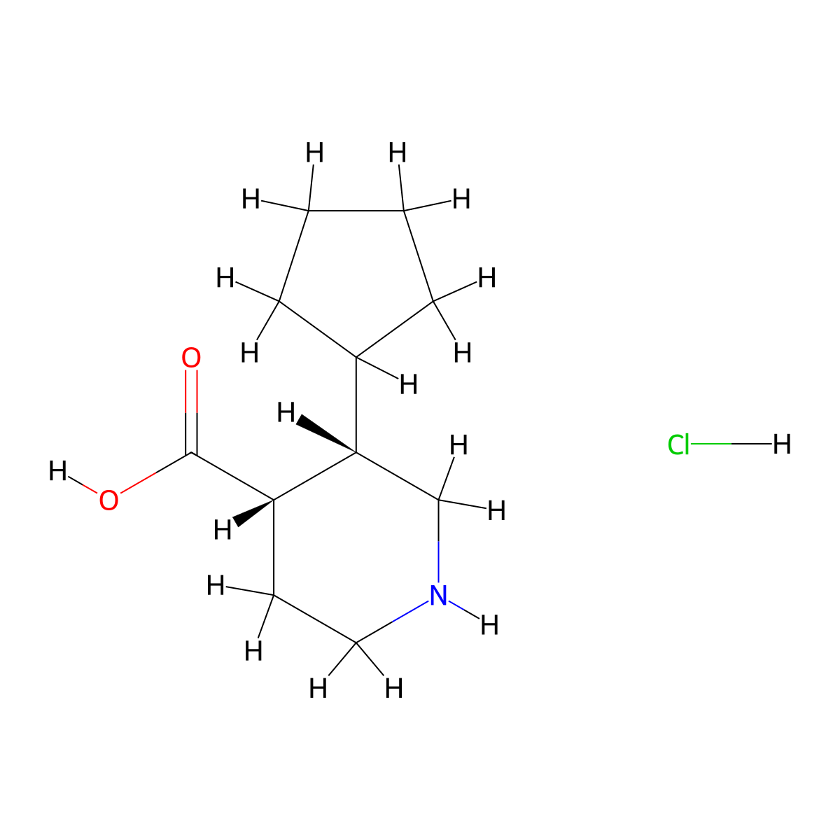 rac-(3R,4R)-3-cyclopentylpiperidine-4-carboxylic acid hydrochloride molecular structure, CAS 2741276-84-4