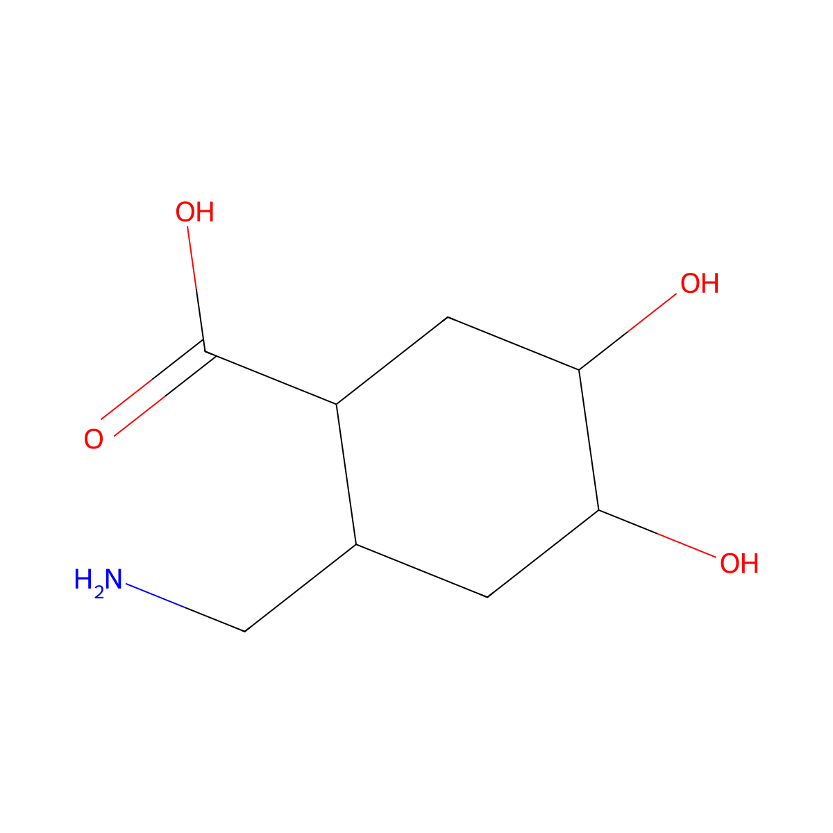 rac-(1R,2S,4S,5R)-2-(aminomethyl)-4,5-dihydroxycyclohexane-1-carboxylic acid molecular structure, CAS 2741283-57-6