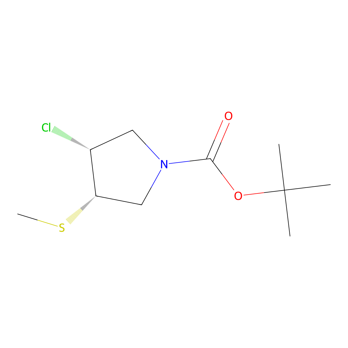 rac-tert-butyl (3R,4S)-3-chloro-4-(methylsulfanyl)pyrrolidine-1-carboxylate molecular structure, CAS 2741288-24-2