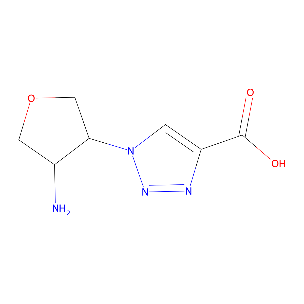 rac-1-[(3R,4S)-4-aminooxolan-3-yl]-1H-1,2,3-triazole-4-carboxylic acid molecular structure, CAS 2741312-75-2