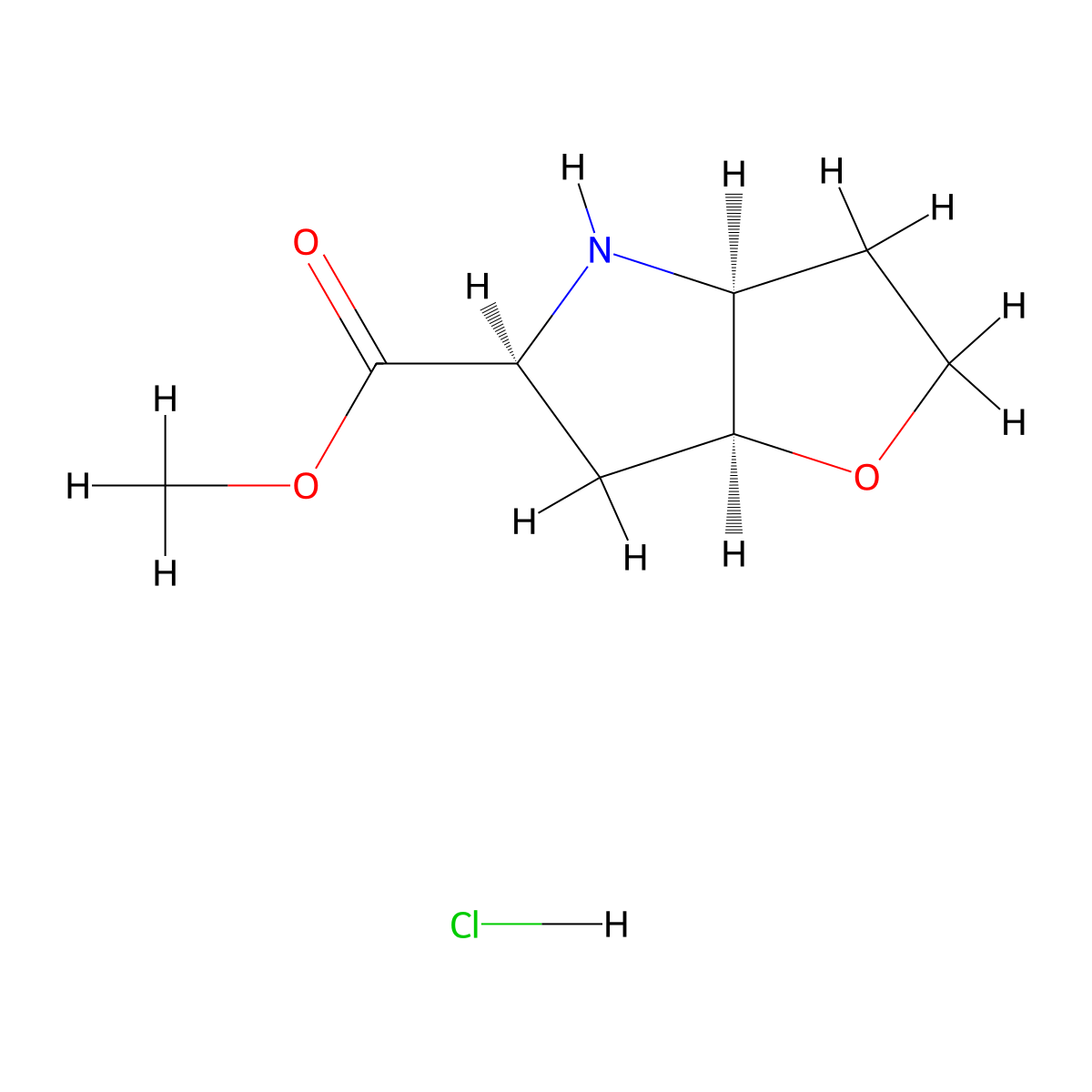 rac-methyl (3aR,5R,6aR)-hexahydro-2H-furo[3,2-b]pyrrole-5-carboxylate hydrochloride molecular structure, CAS 2741313-22-2