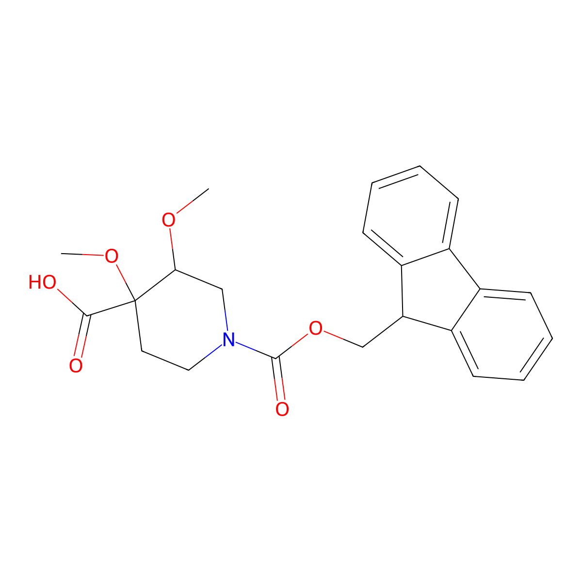 rac-(3R,4S)-1-{[(9H-fluoren-9-yl)methoxy]carbonyl}-3,4-dimethoxypiperidine-4-carboxylic acid molecular structure, CAS 2741321-58-2