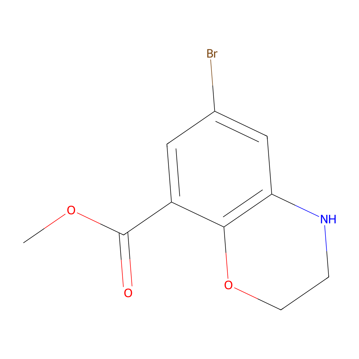 methyl 6-bromo-3,4-dihydro-2H-1,4-benzoxazine-8-carboxylate molecular structure, CAS 2741365-58-0