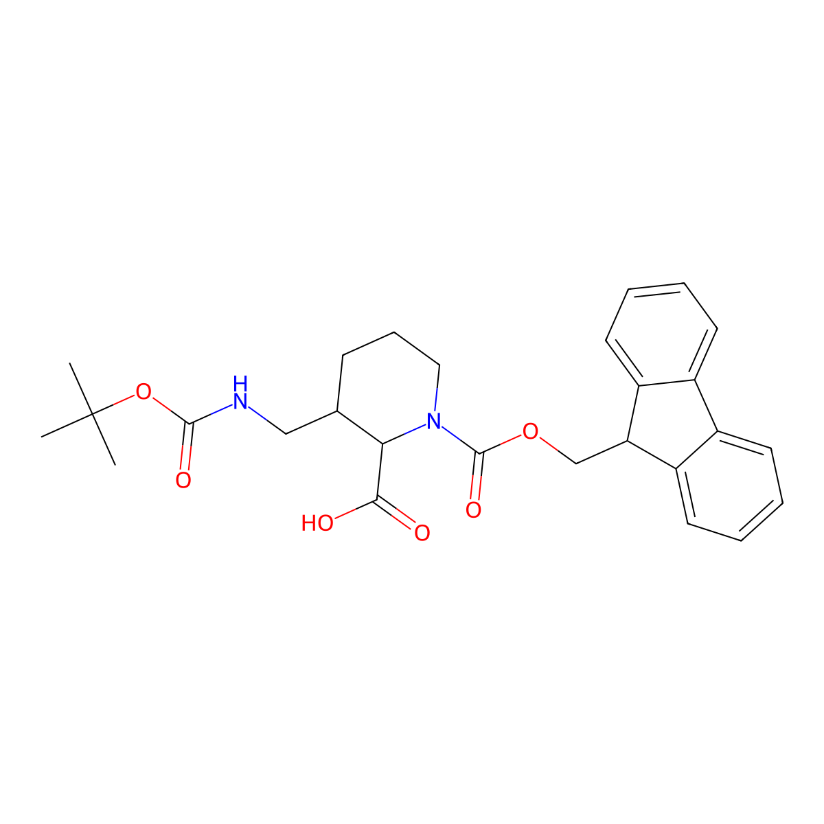 (2R,3R)-1-(9H-fluoren-9-ylmethoxycarbonyl)-3-[[(2-methylpropan-2-yl)oxycarbonylamino]methyl]piperidine-2-carboxylic acid molecular structure, CAS 2741373-18-0