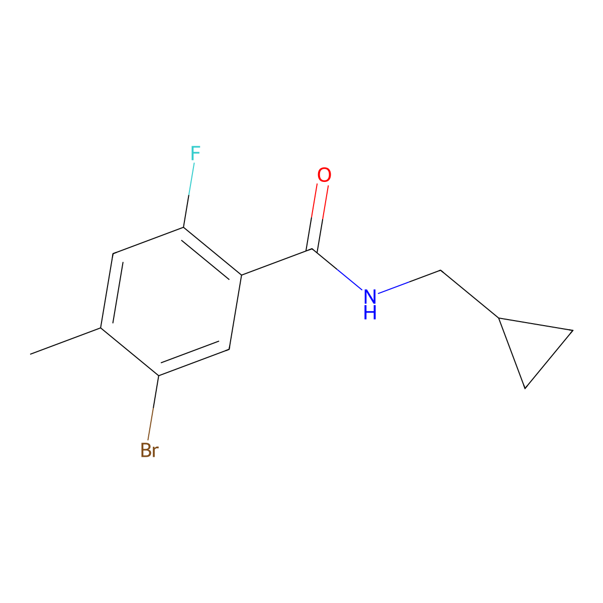 5-Bromo-N-(cyclopropylmethyl)-2-fluoro-4-methylbenzamide molecular structure, CAS 2741383-87-7