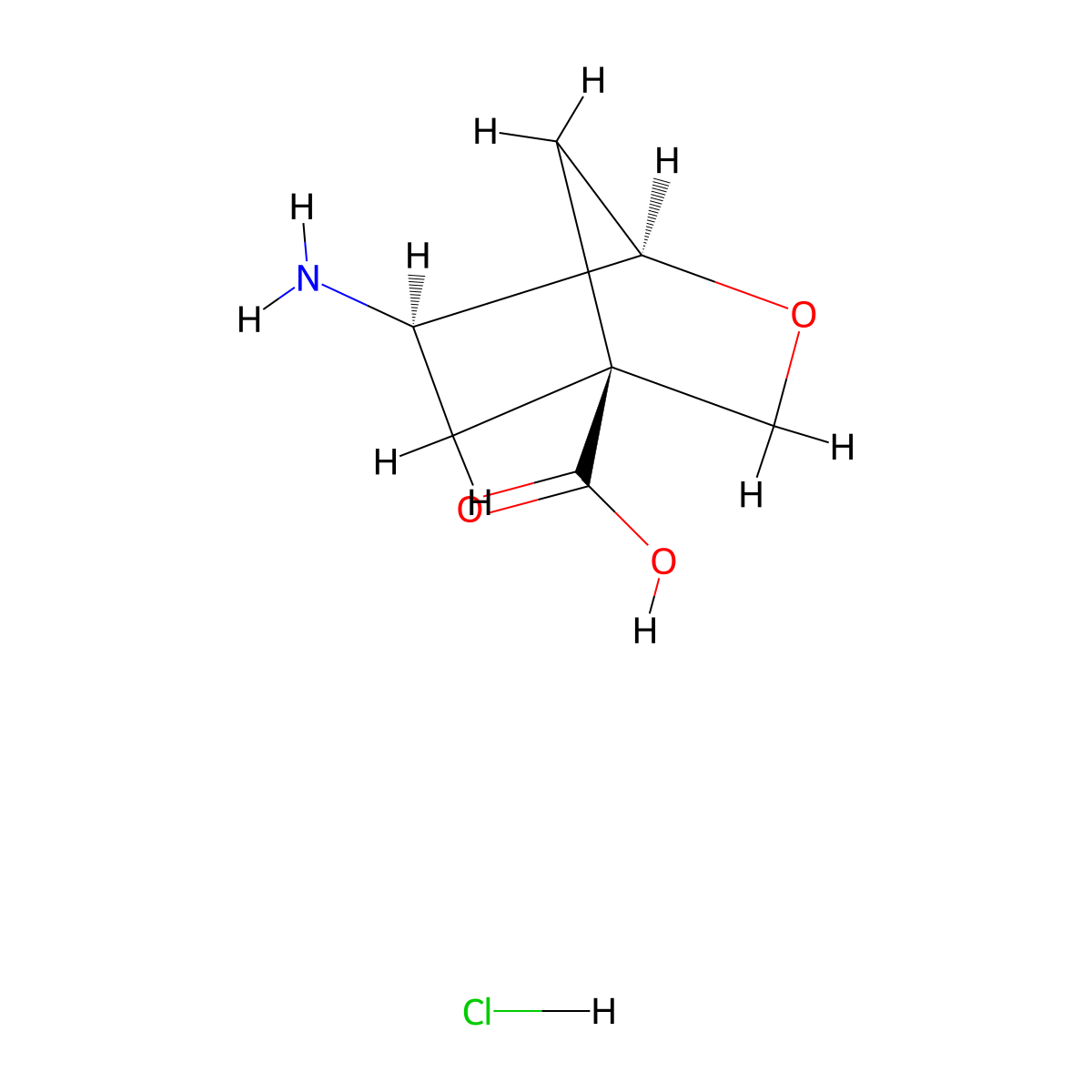 rac-(1R,4S,6R)-6-amino-2-oxabicyclo(2.2.1)heptane-4-carboxylic acid hydrochloride molecular structure, CAS 2741429-53-6