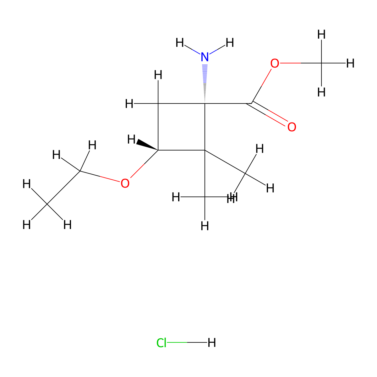 rac-methyl (1R,3S)-1-amino-3-ethoxy-2,2-dimethylcyclobutane-1-carboxylate hydrochloride molecular structure, CAS 2741450-38-2
