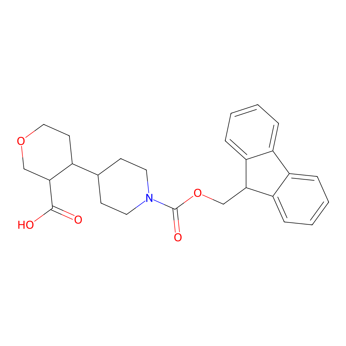 rac-(3R,4S)-4-(1-{[(9H-fluoren-9-yl)methoxy]carbonyl}piperidin-4-yl)oxane-3-carboxylicacid,cis molecular structure, CAS 2741450-41-7