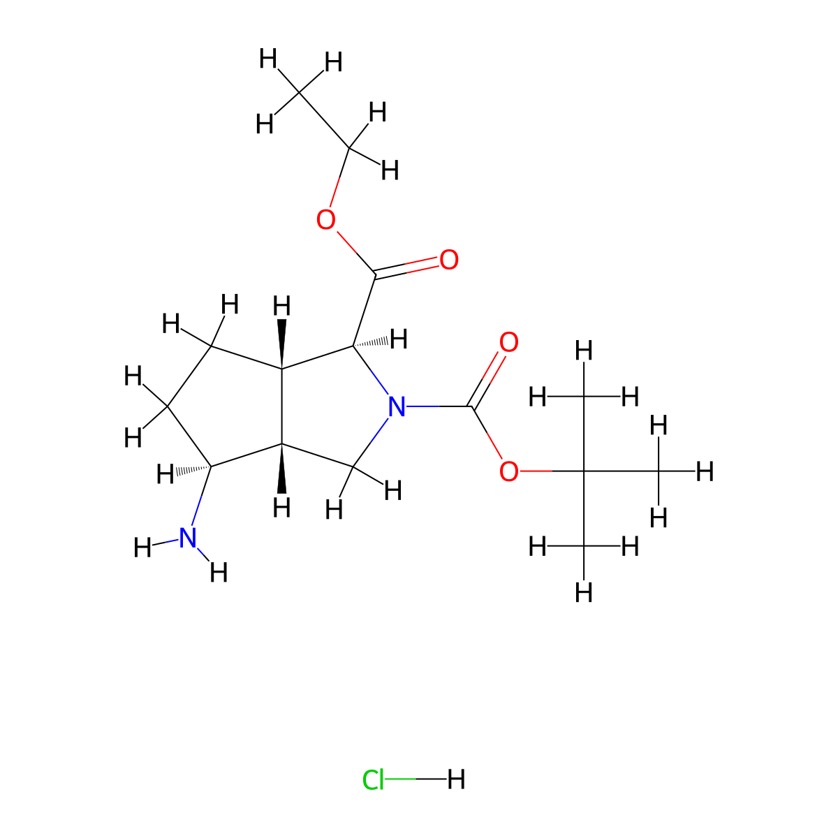 rac-2-tert-butyl 1-ethyl (1R,3aS,4R,6aR)-4-amino-octahydrocyclopenta(c)pyrrole-1,2-dicarboxylate hydrochloride molecular structure, CAS 2741481-29-6