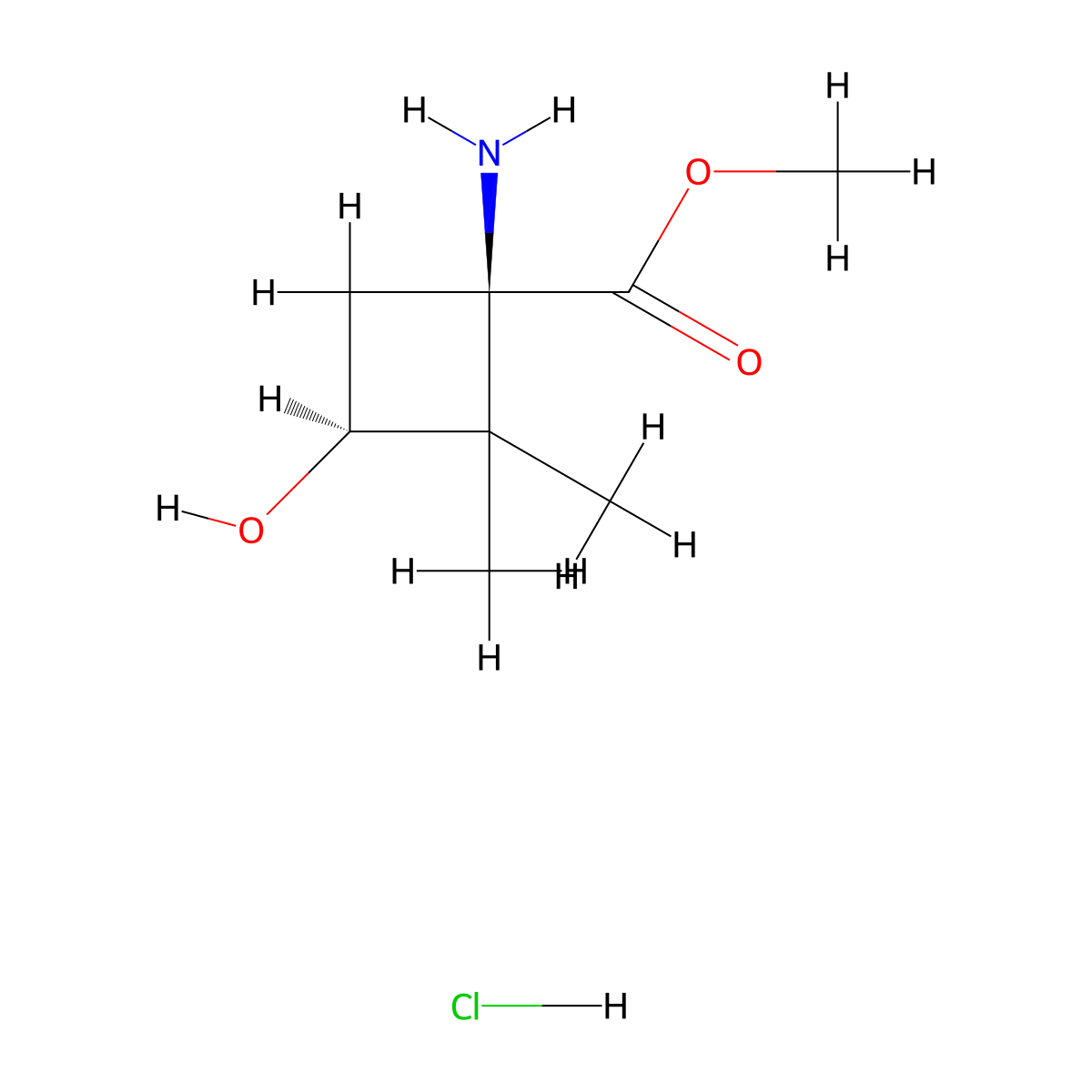 rac-methyl (1R,3S)-1-amino-3-hydroxy-2,2-dimethylcyclobutane-1-carboxylate hydrochloride molecular structure, CAS 2741641-36-9