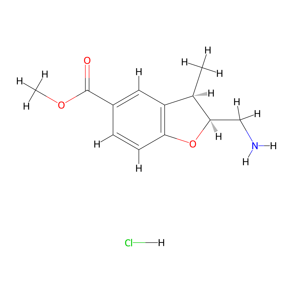 rac-methyl (2R,3S)-2-(aminomethyl)-3-methyl-2,3-dihydro-1-benzofuran-5-carboxylate hydrochloride molecular structure, CAS 2741657-46-3