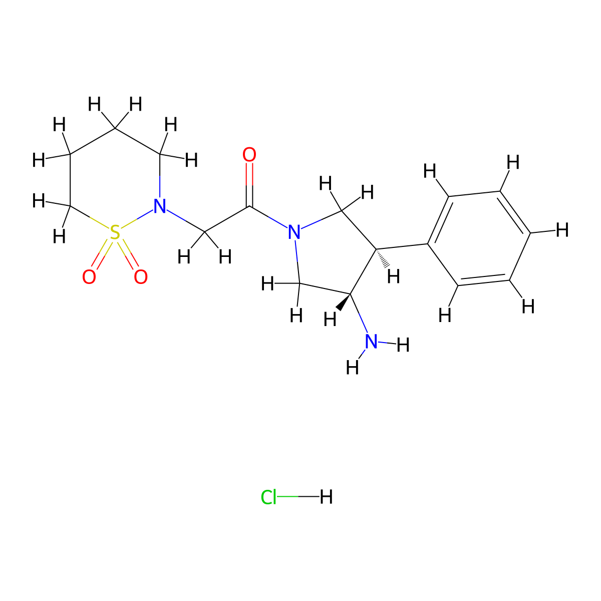 rac-2-{2-[(3R,4S)-3-amino-4-phenylpyrrolidin-1-yl]-2-oxoethyl}-1lambda6,2-thiazinane-1,1-dione hydrochloride molecular structure, CAS 2741669-68-9