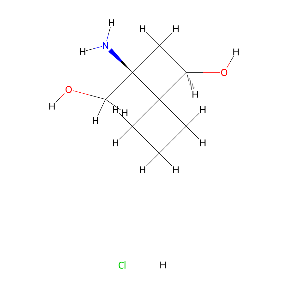 rac-(1R,3S)-3-amino-3-(hydroxymethyl)spiro[3.3]heptan-1-ol hydrochloride, trans molecular structure, CAS 2741669-84-9