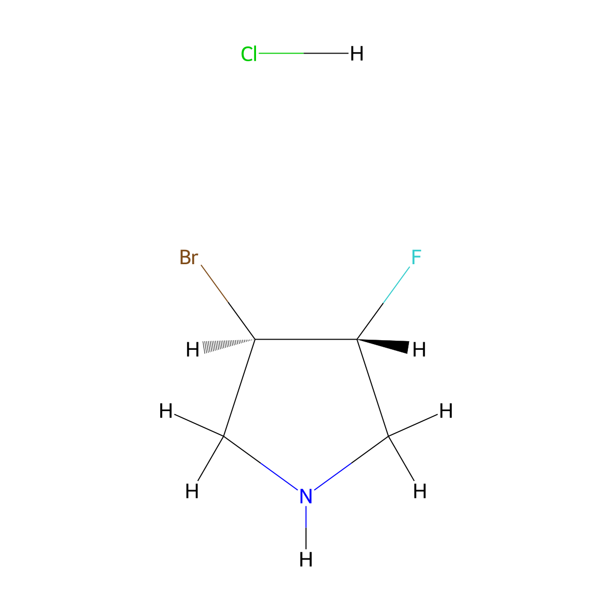 rac-(3R,4R)-3-bromo-4-fluoropyrrolidine hydrochloride molecular structure, CAS 2741670-12-0