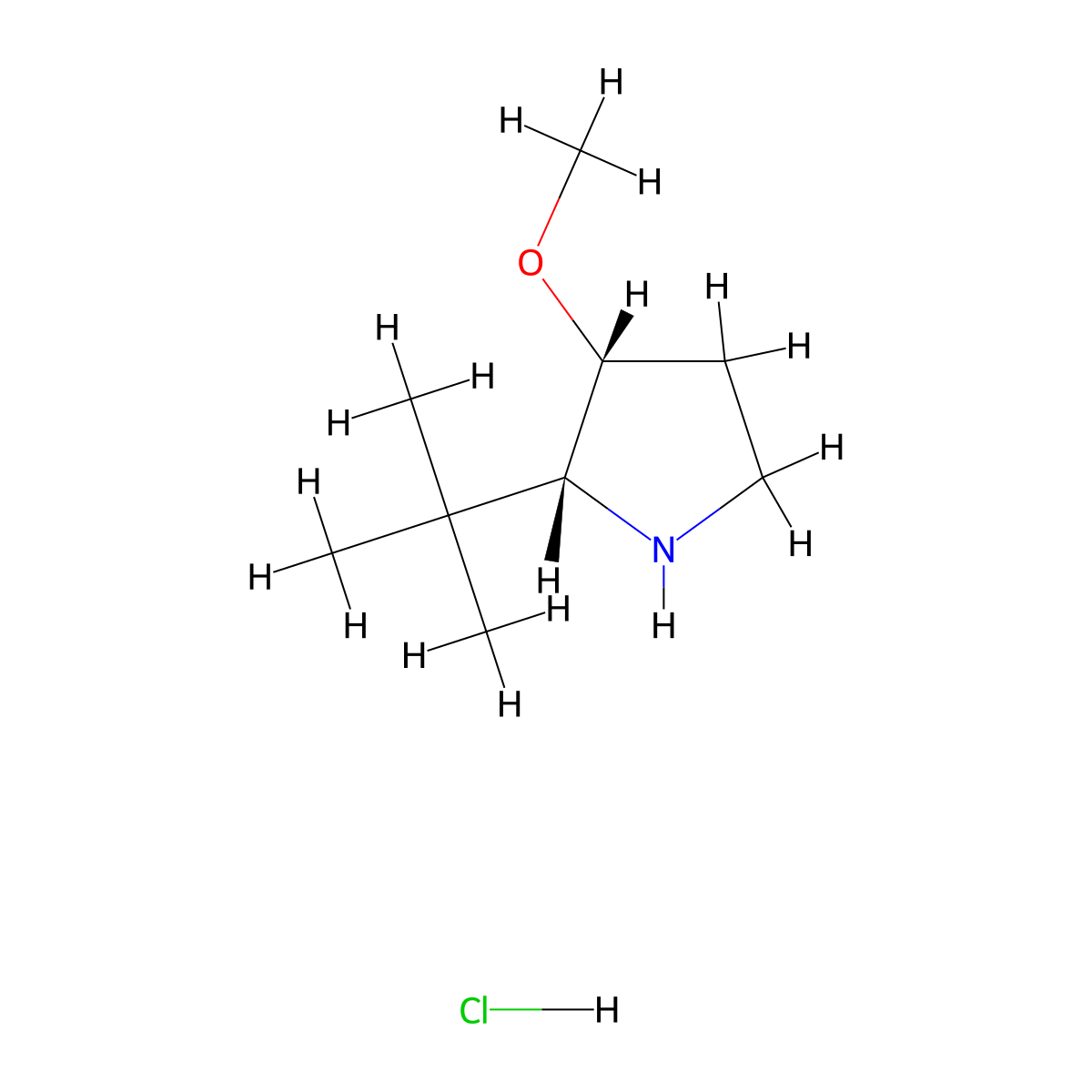 rac-(2R,3R)-2-tert-butyl-3-methoxypyrrolidine hydrochloride, cis molecular structure, CAS 2741670-34-6