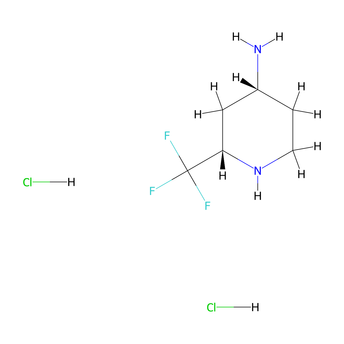 rac-(2R,4S)-2-(trifluoromethyl)piperidin-4-amine dihydrochloride molecular structure, CAS 2741689-43-8