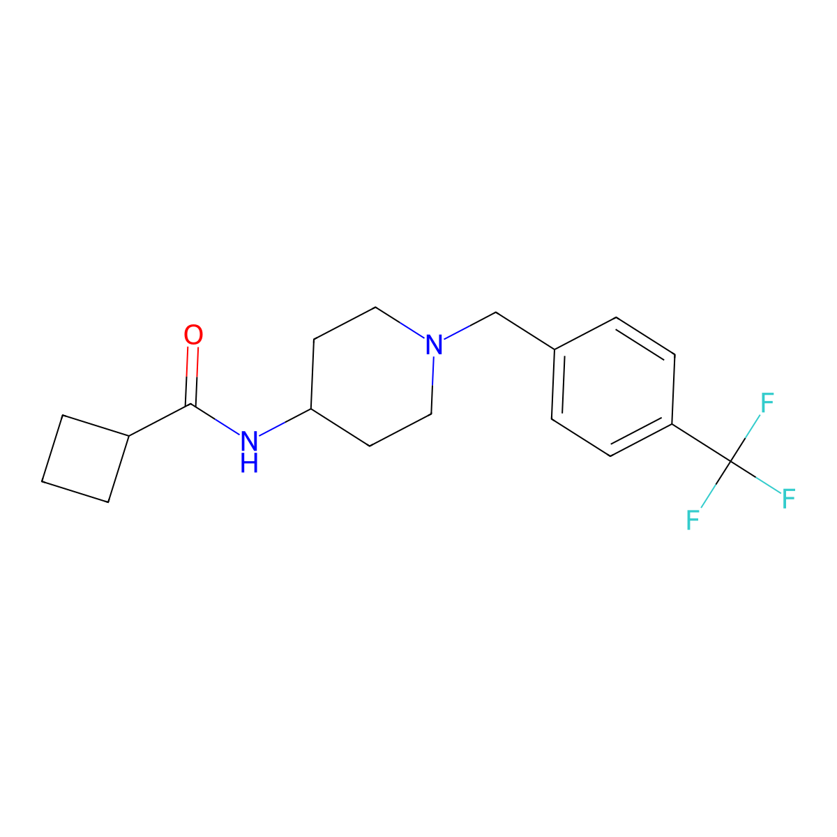 N-(1-{[4-(trifluoromethyl)phenyl]methyl}piperidin-4-yl)cyclobutanecarboxamide molecular structure, CAS 2741709-15-7