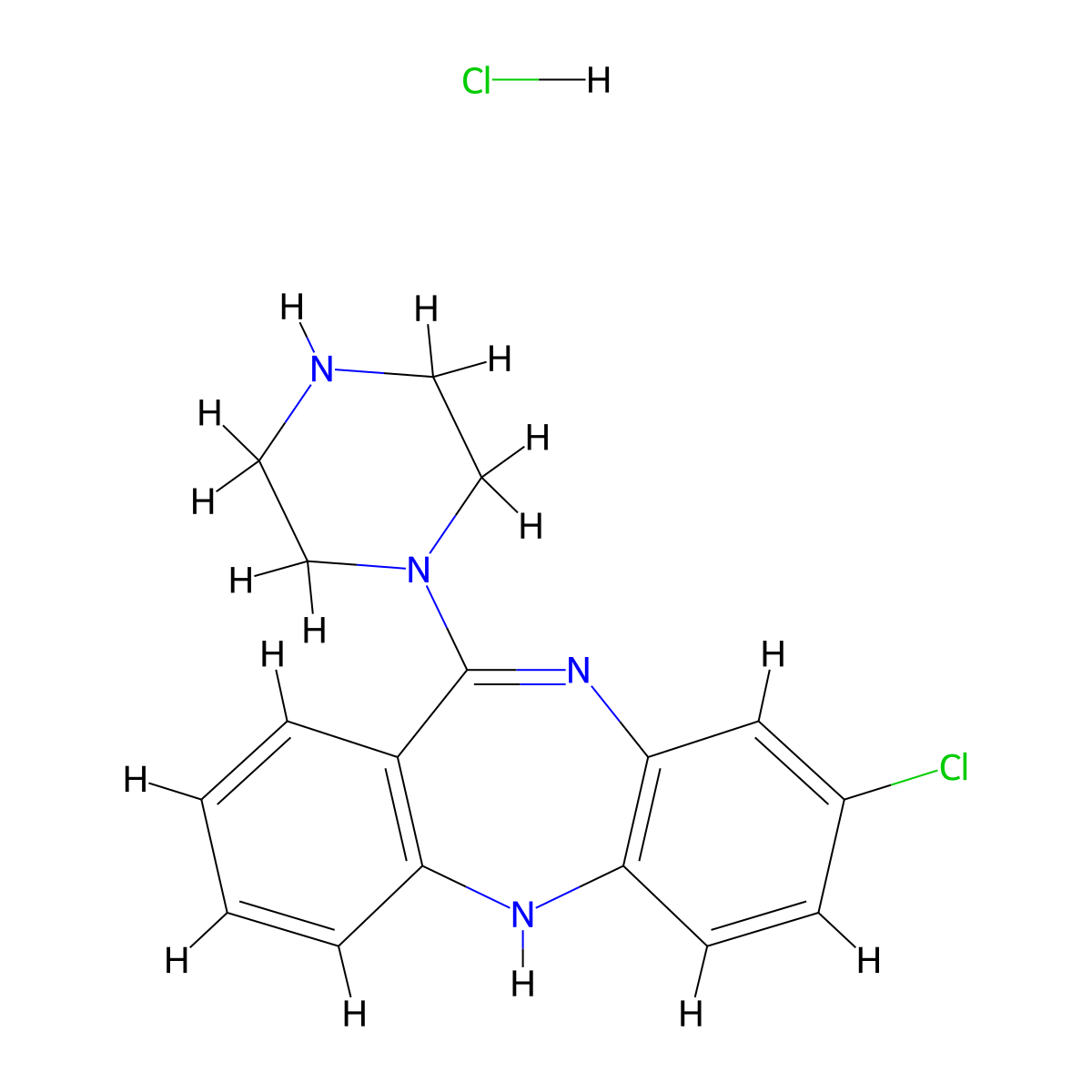 3-chloro-6-piperazin-1-yl-11H-benzo(b)(1,4)benzodiazepine;hydrochloride molecular structure, CAS 2741767-92-8