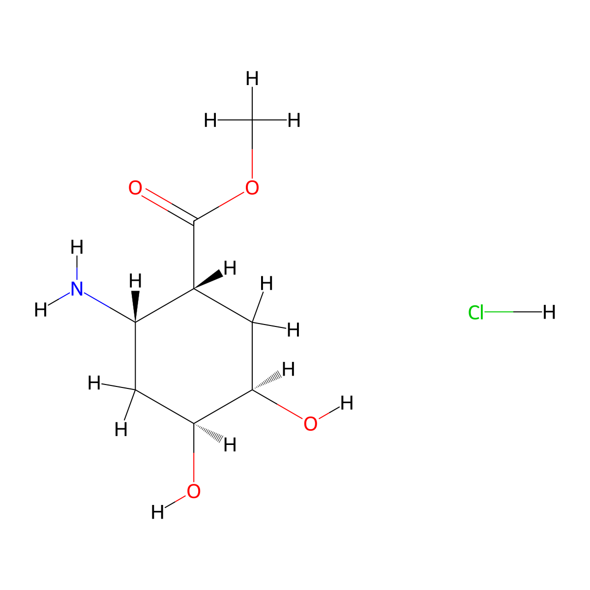 rac-methyl (1R,2S,4S,5R)-2-amino-4,5-dihydroxycyclohexane-1-carboxylate hydrochloride molecular structure, CAS 2741782-24-9