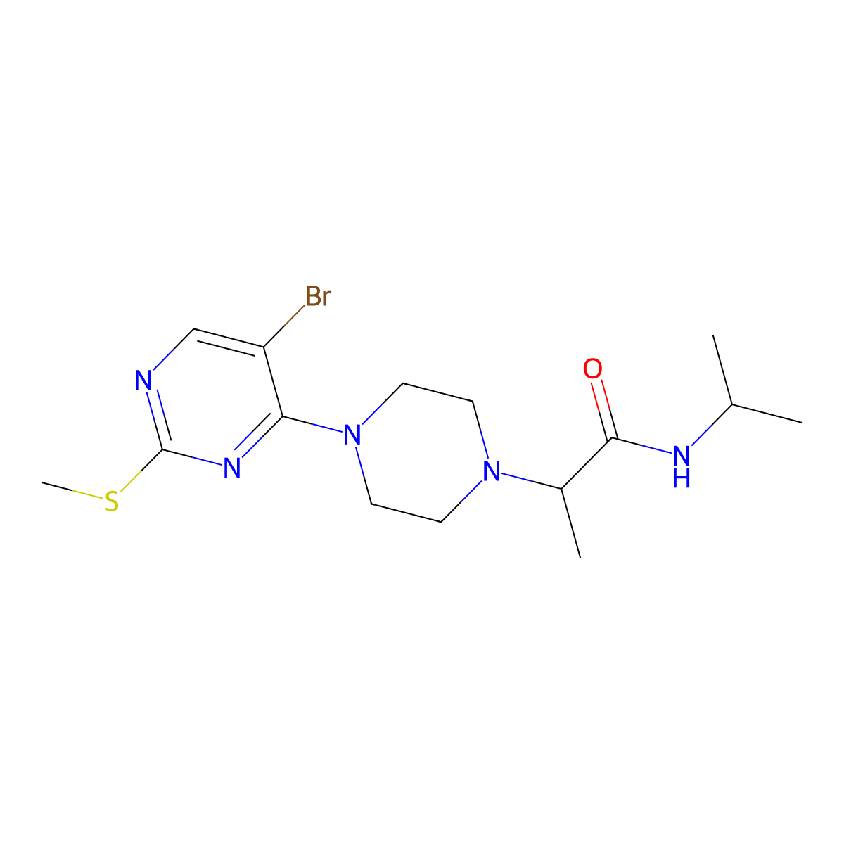 2-{4-[5-bromo-2-(methylsulfanyl)pyrimidin-4-yl]piperazin-1-yl}-N-(propan-2-yl)propanamide molecular structure, CAS 2741889-01-8
