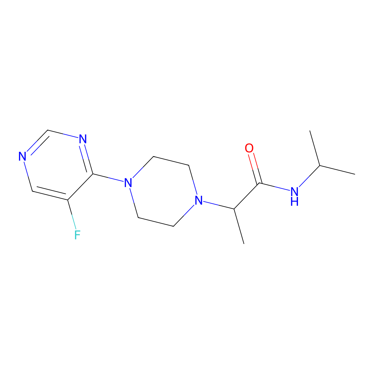2-[4-(5-fluoropyrimidin-4-yl)piperazin-1-yl]-N-propan-2-ylpropanamide molecular structure, CAS 2741889-03-0