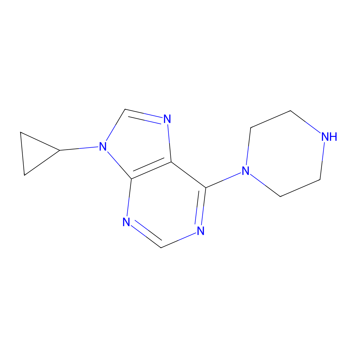9-cyclopropyl-6-(piperazin-1-yl)-9H-purine molecular structure, CAS 2741889-06-3