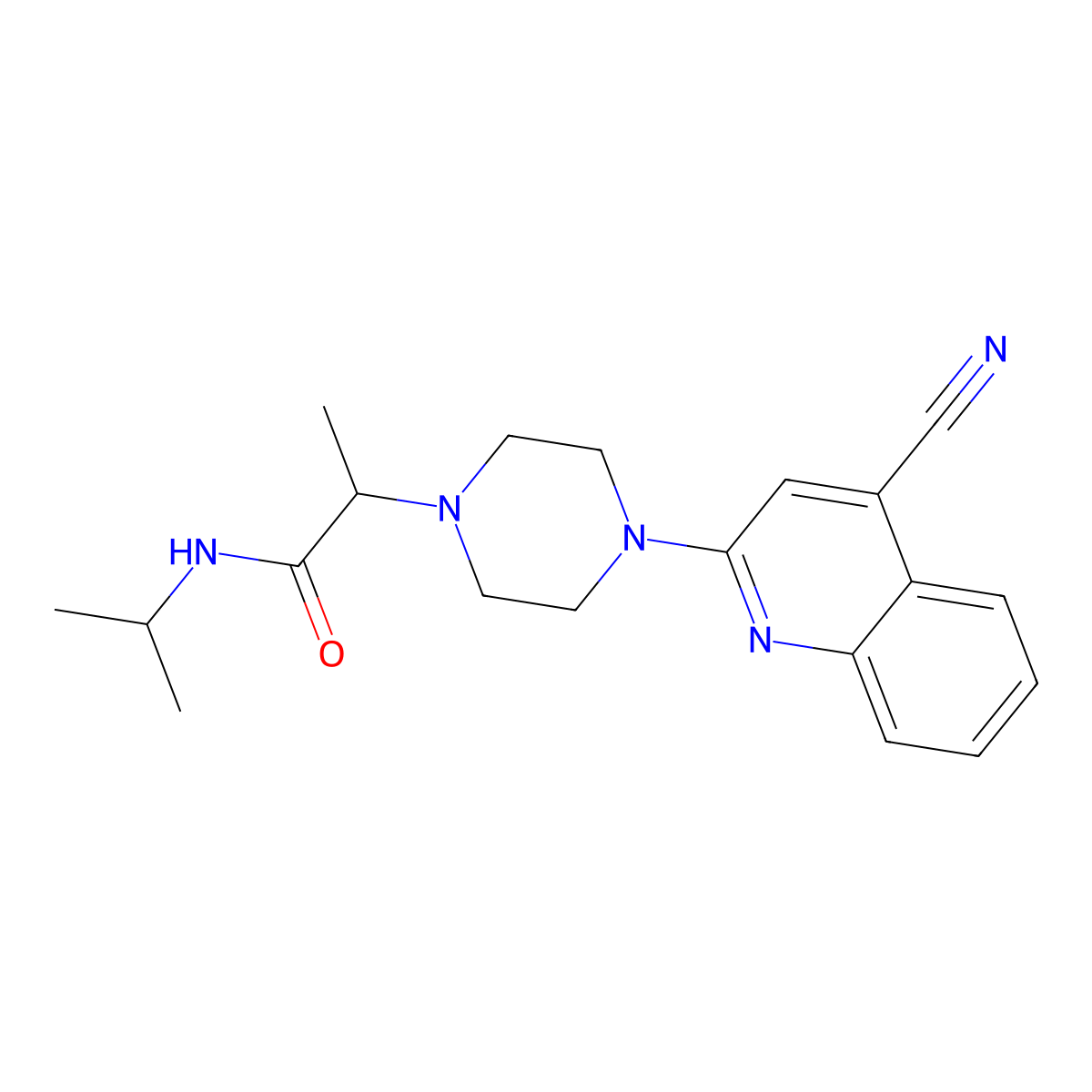 2-[4-(4-cyanoquinolin-2-yl)piperazin-1-yl]-N-(propan-2-yl)propanamide molecular structure, CAS 2741889-07-4