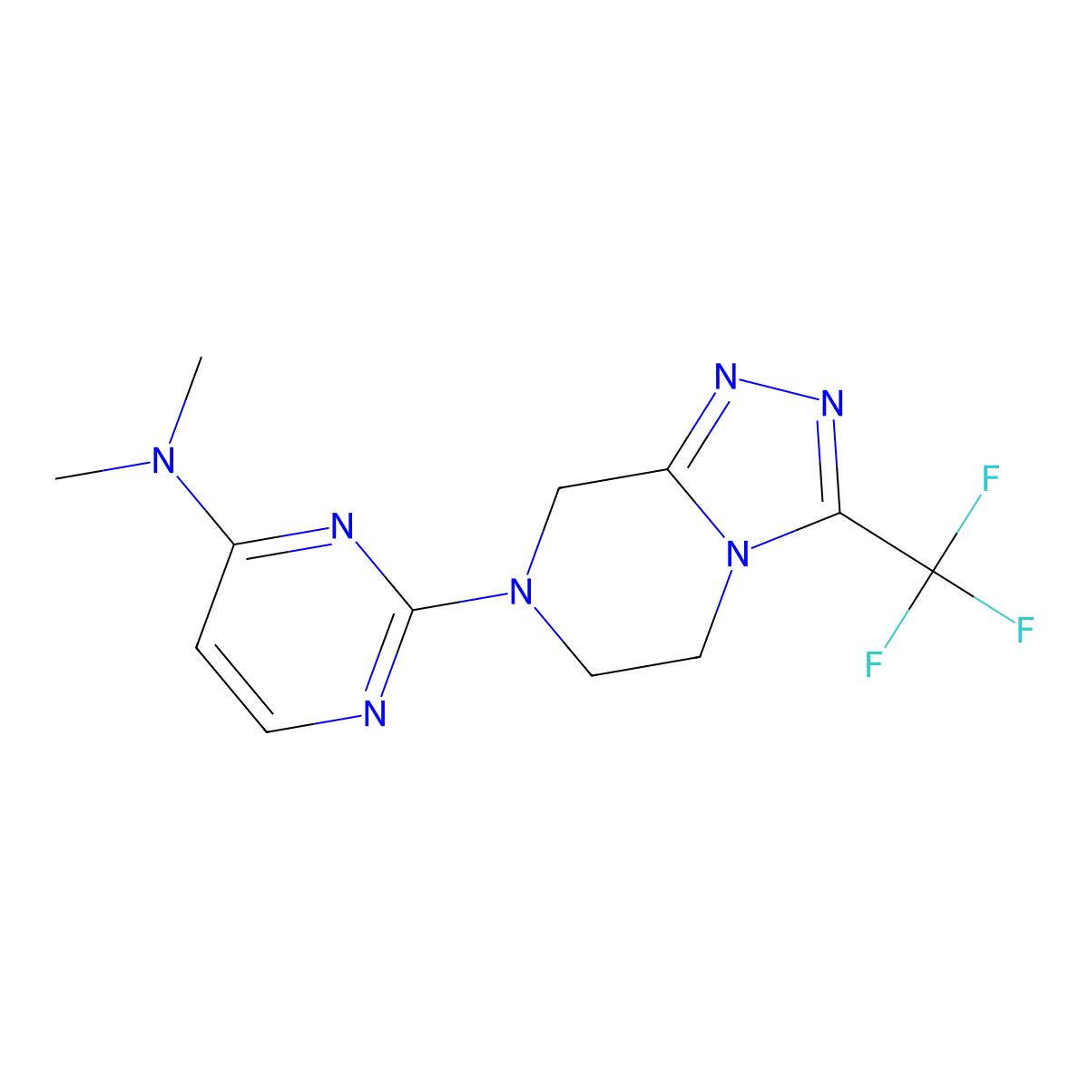 N,N-dimethyl-2-[3-(trifluoromethyl)-5H,6H,7H,8H-[1,2,4]triazolo[4,3-a]pyrazin-7-yl]pyrimidin-4-amine molecular structure, CAS 2741889-11-0