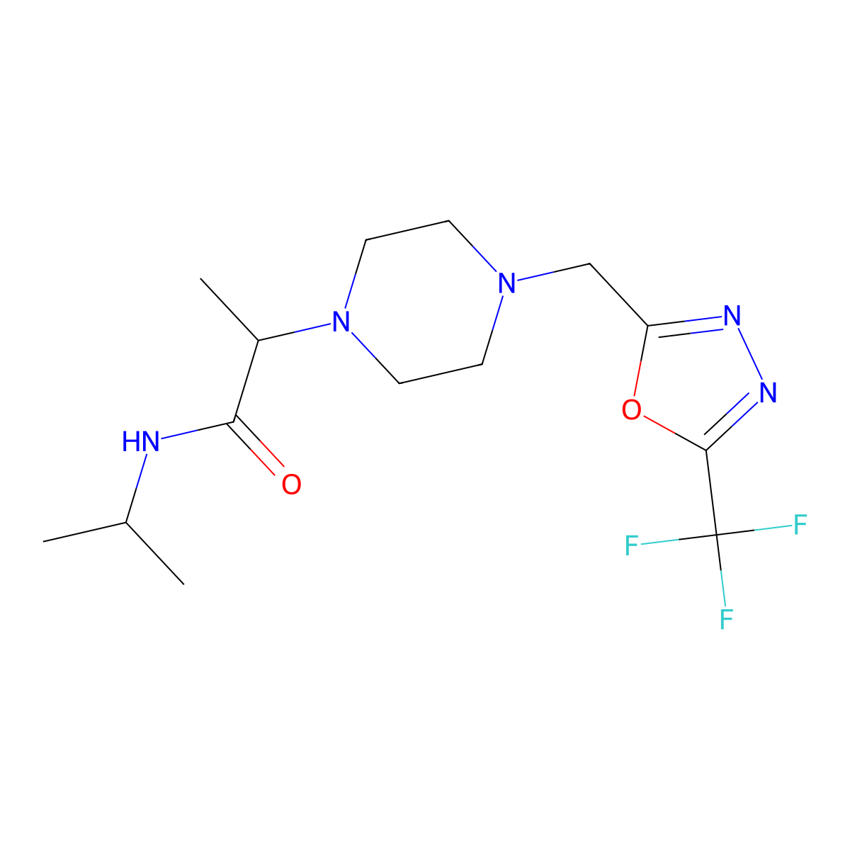 N-(propan-2-yl)-2-(4-{[5-(trifluoromethyl)-1,3,4-oxadiazol-2-yl]methyl}piperazin-1-yl)propanamide molecular structure, CAS 2741889-13-2