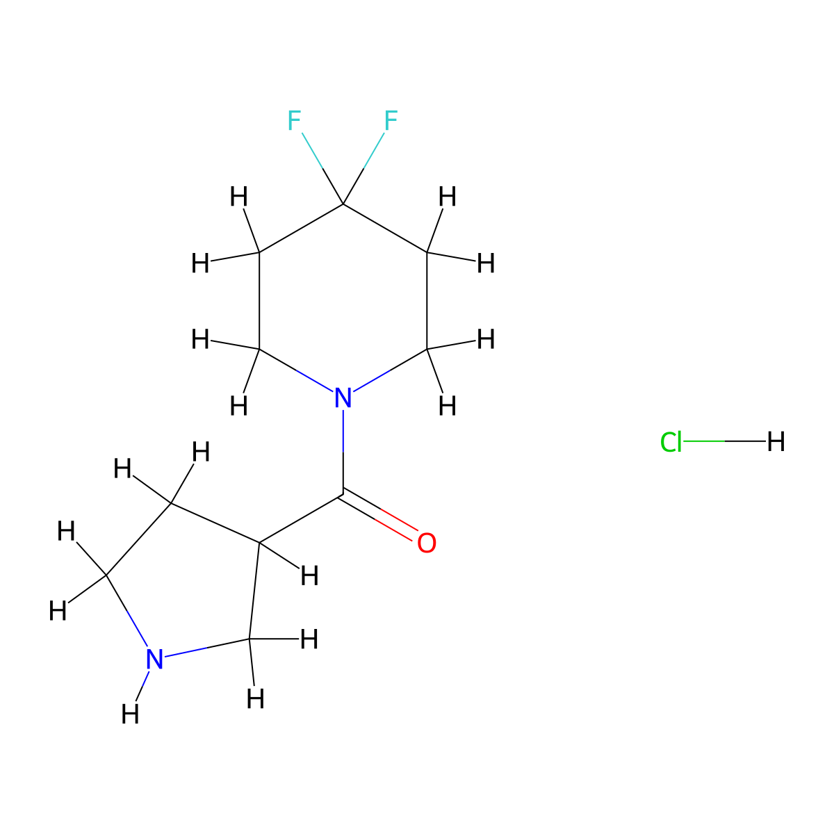 4,4-Difluoro-1-(pyrrolidine-3-carbonyl)piperidine hydrochloride molecular structure, CAS 2741889-14-3
