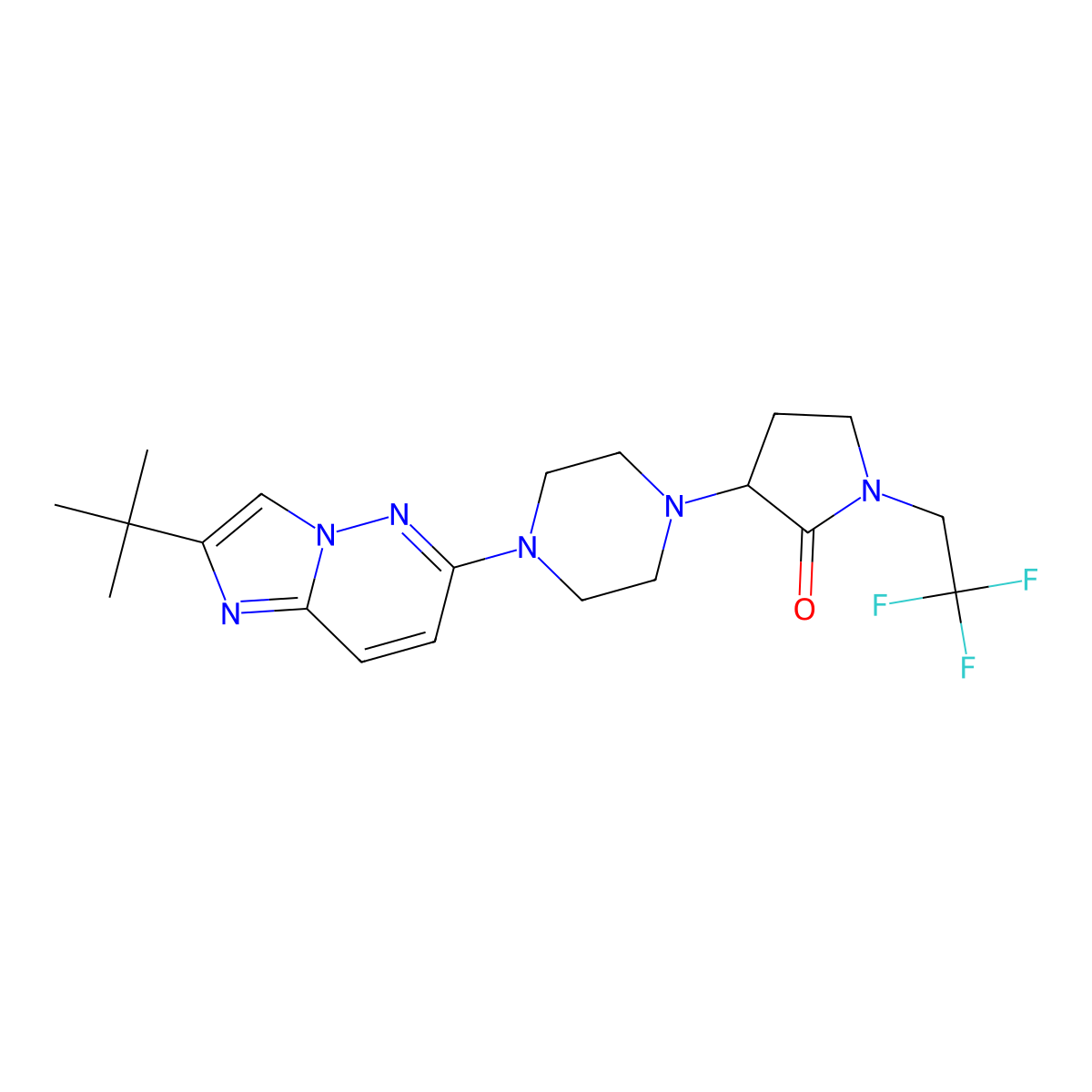 3-(4-{2-Tert-butylimidazo[1,2-b]pyridazin-6-yl}piperazin-1-yl)-1-(2,2,2-trifluoroethyl)pyrrolidin-2-one molecular structure, CAS 2741889-15-4