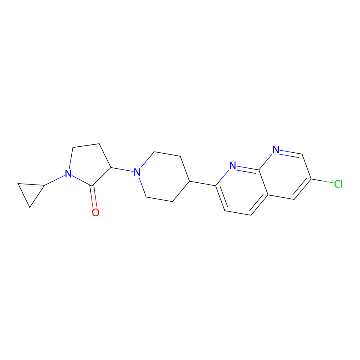 3-[4-(6-Chloro-1,8-naphthyridin-2-yl)piperidin-1-yl]-1-cyclopropylpyrrolidin-2-one molecular structure, CAS 2741889-16-5