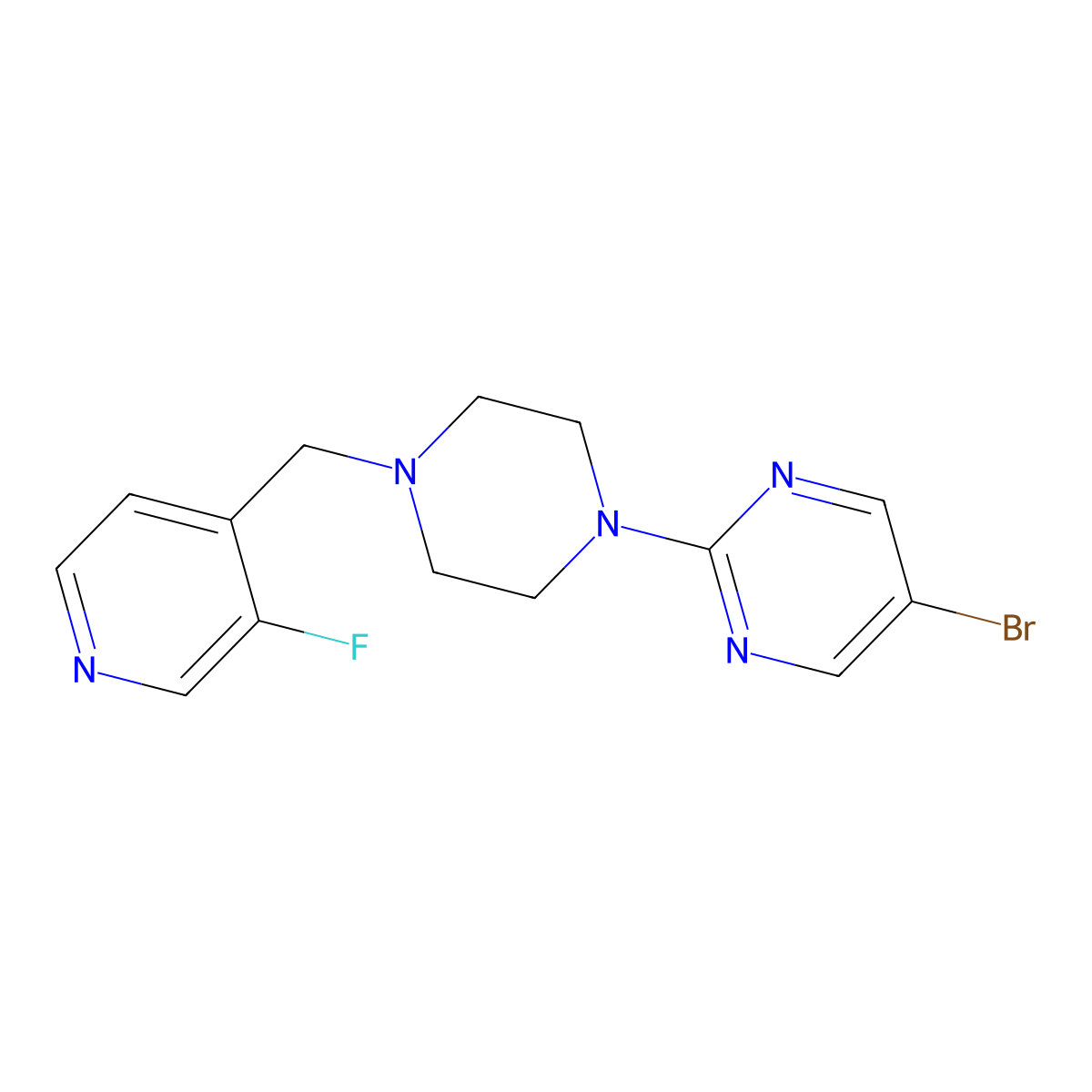 5-Bromo-2-{4-[(3-fluoropyridin-4-yl)methyl]piperazin-1-yl}pyrimidine molecular structure, CAS 2741889-19-8