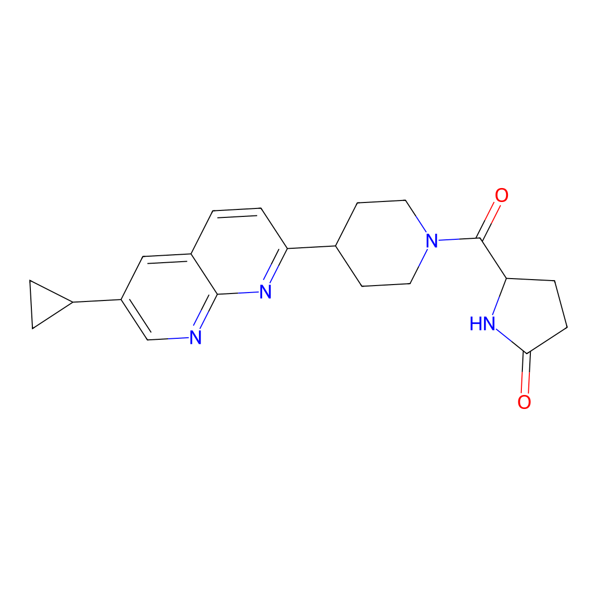 5-[4-(6-Cyclopropyl-1,8-naphthyridin-2-yl)piperidine-1-carbonyl]pyrrolidin-2-one molecular structure, CAS 2741889-23-4