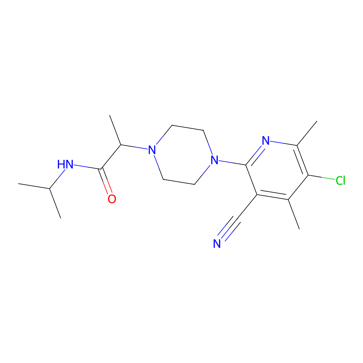 2-[4-(5-chloro-3-cyano-4,6-dimethylpyridin-2-yl)piperazin-1-yl]-N-(propan-2-yl)propanamide molecular structure, CAS 2741889-25-6